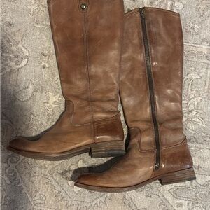 Frye Melissa Button Brown Leather Equestrian Style Knee-High Boots